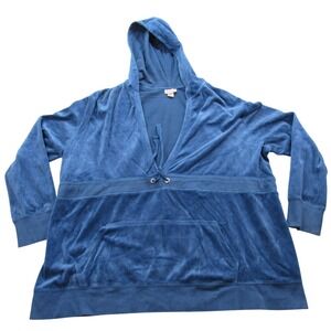 Mossimo Supply Co. Womens Velour Hoodie Pullover Kangaroo Pocket Blue  28W 30W